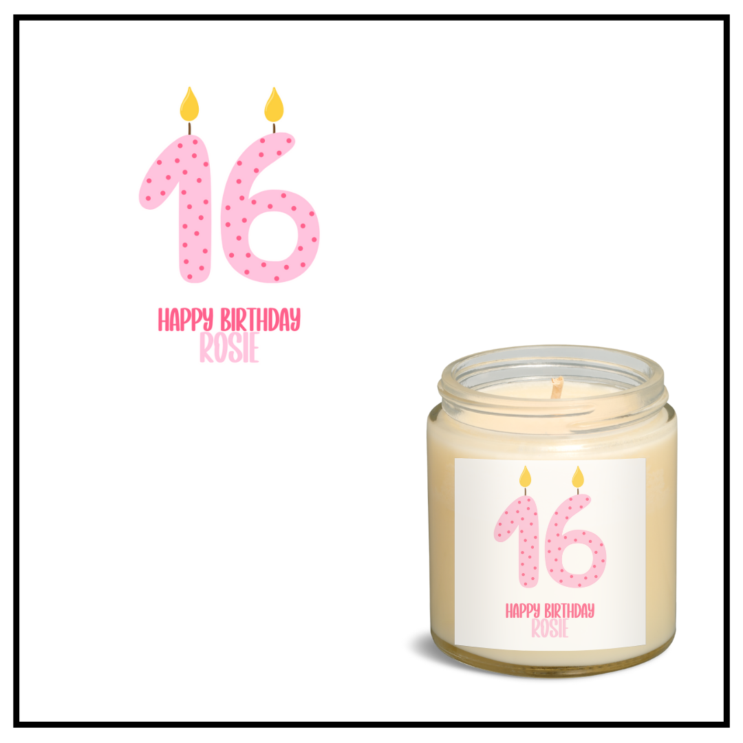 16 Pink Birthday Candle Label