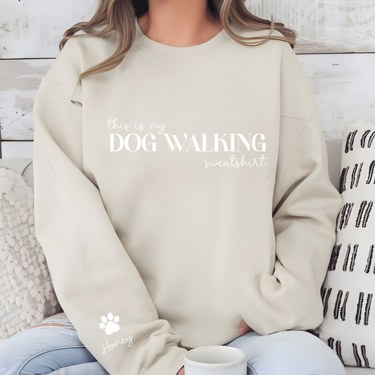 DTF - White Dog Walking Sweatshirt Decal