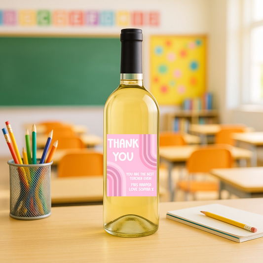 Pink Thank you Teacher Wine Label