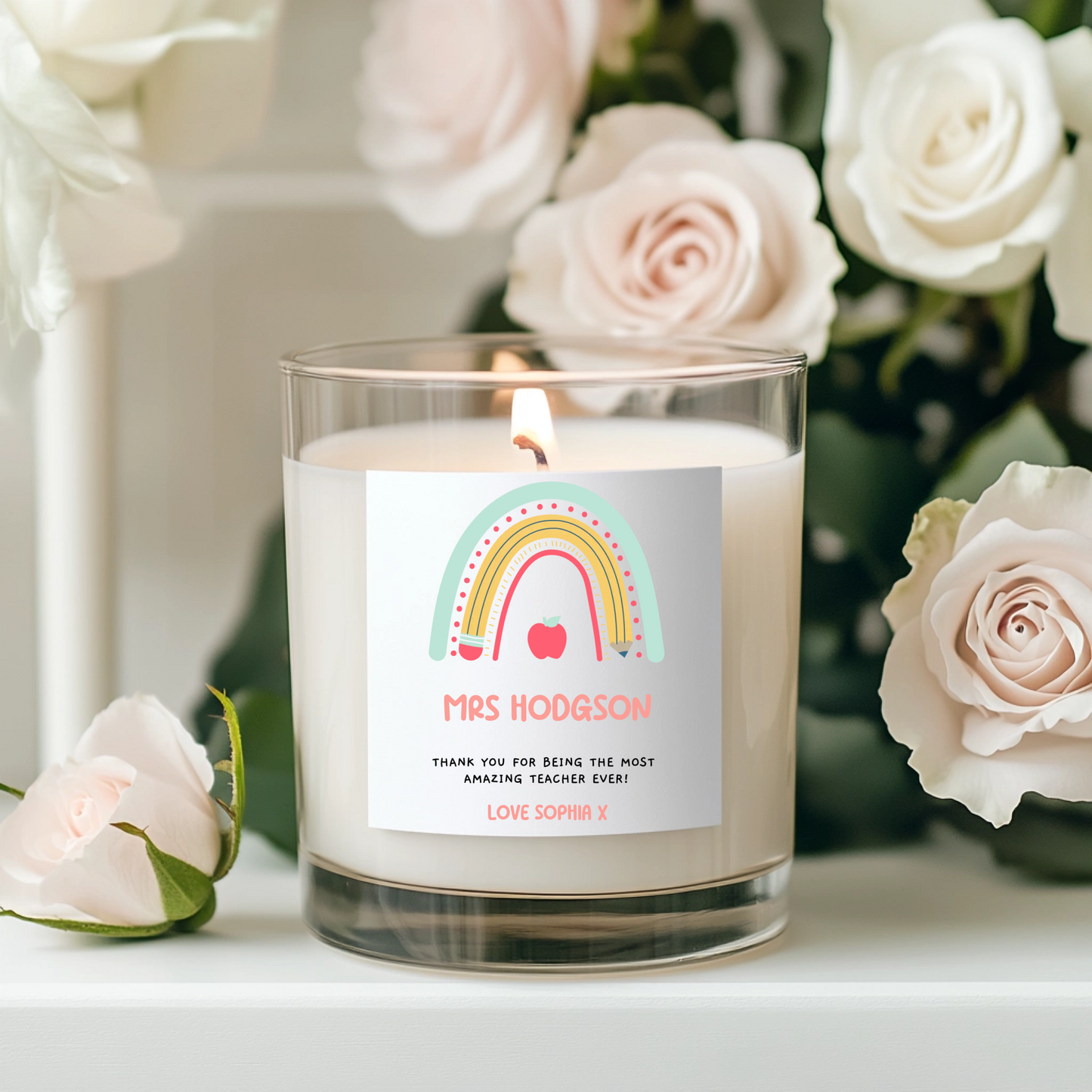 Teacher Rainbow Candle Label