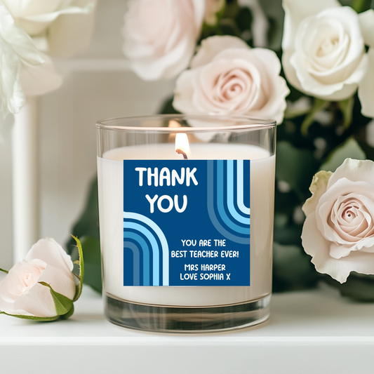Blue Thank You Teacher Candle Label