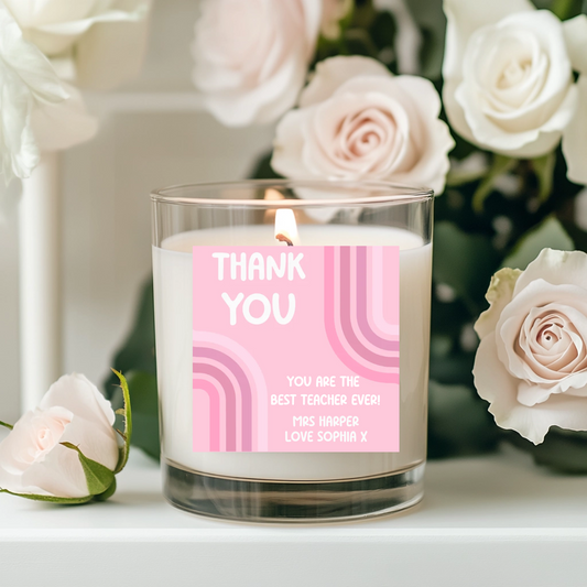 Pink Thank You Teacher Candle Label
