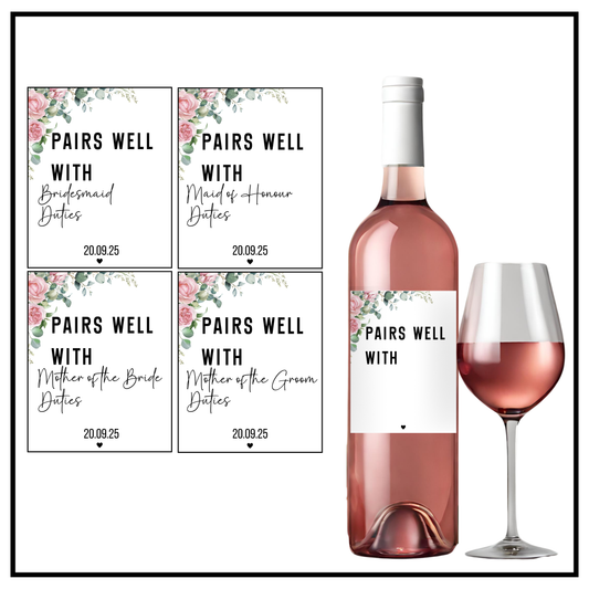 Pink Roses Pairs With Wine Label