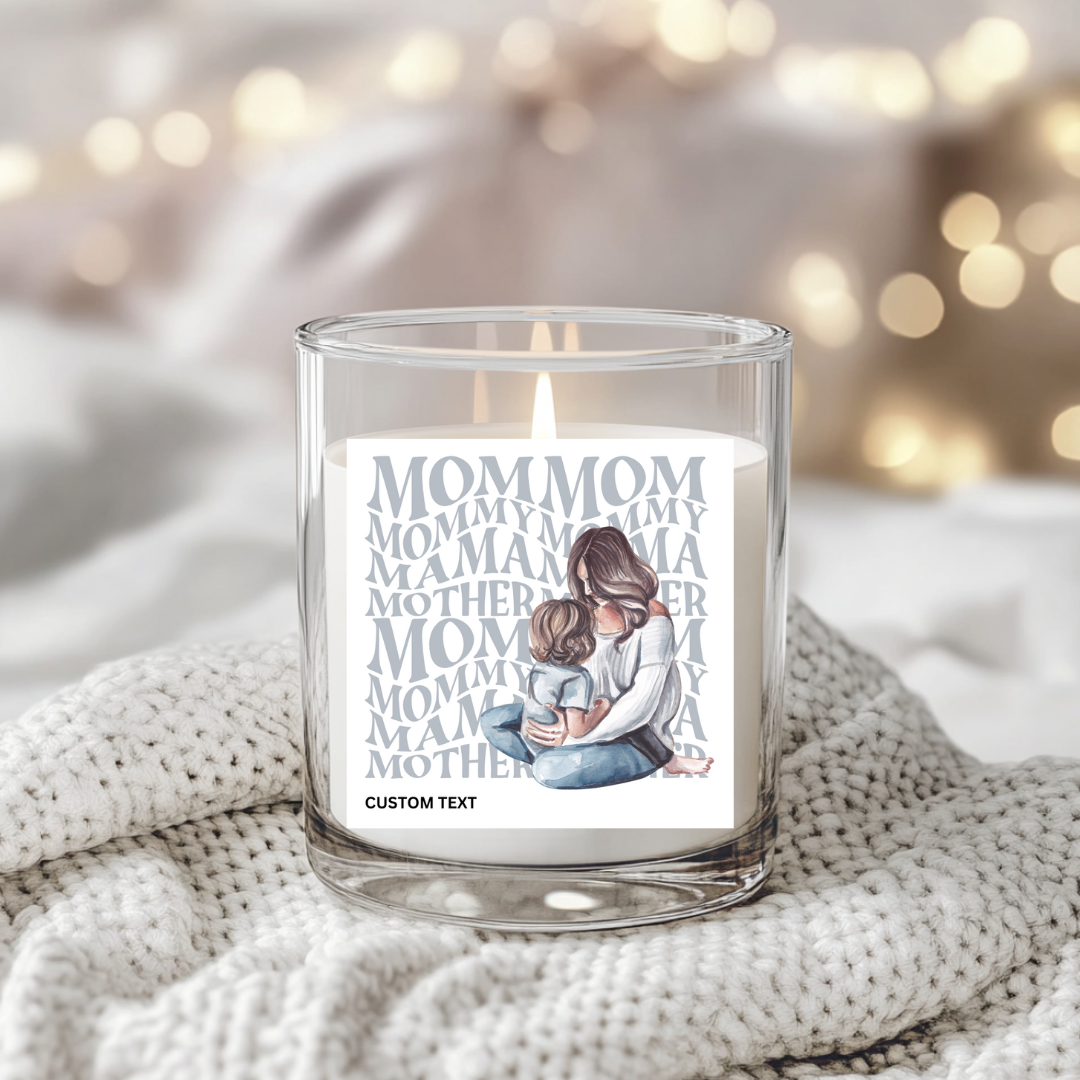 Blue Mum & Child - Candle Label