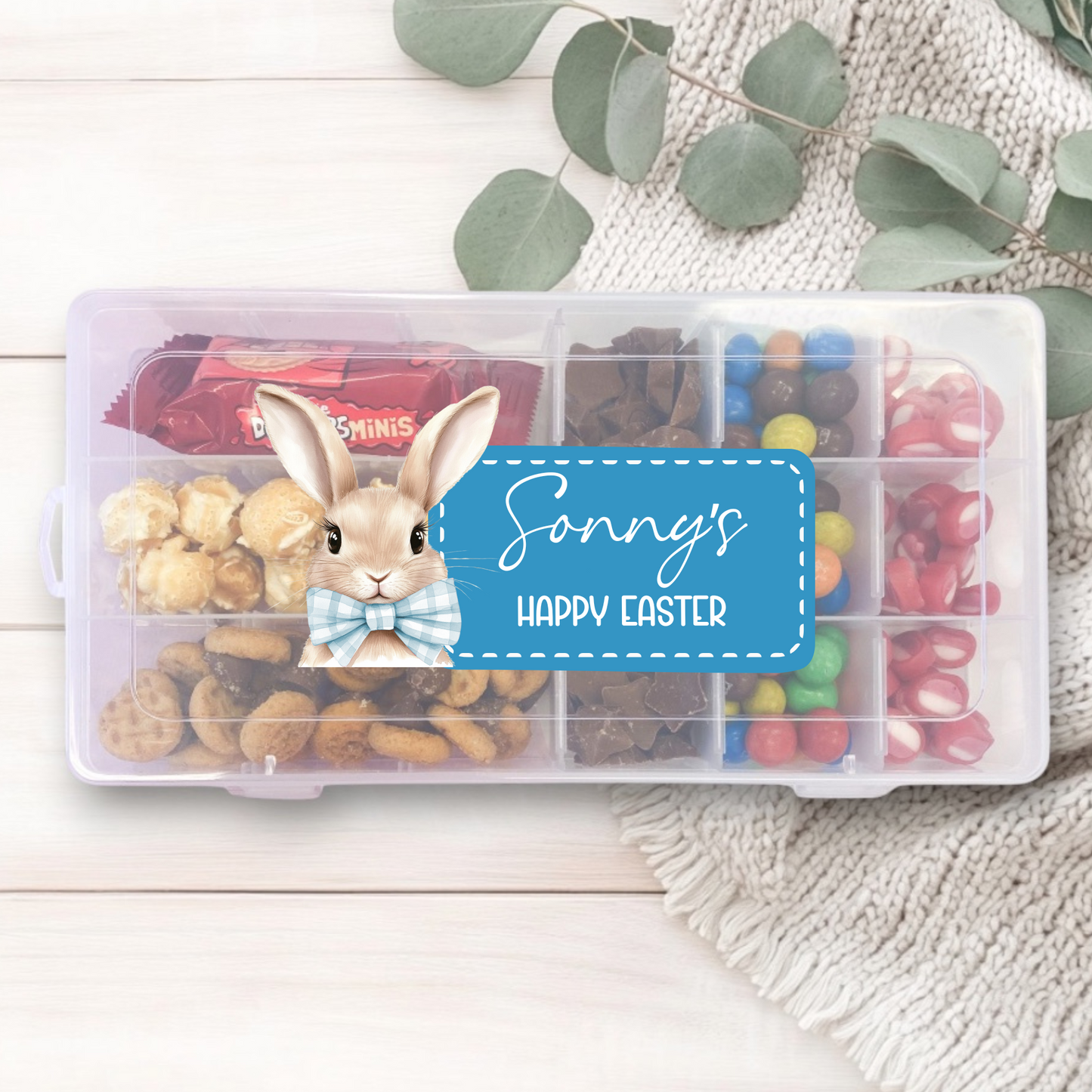 UVDTF - Easter Snack Box Decal Blue Gingham Bunny