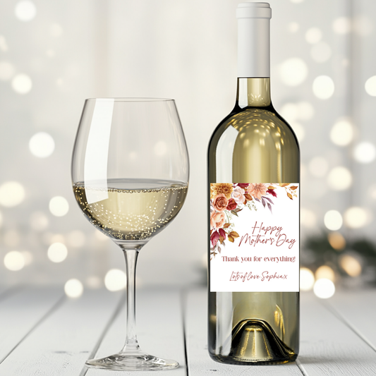 Mother's Day Burnt Orange Flowers Wine Label